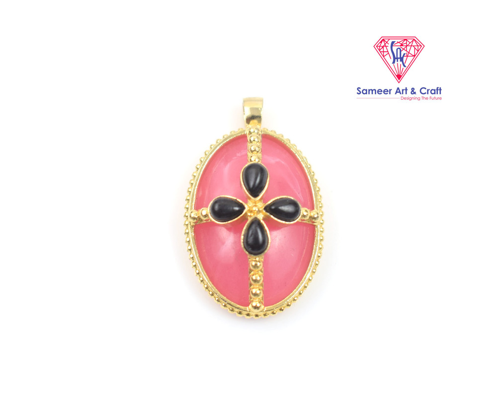 Elegant Brass With Gold Plated Natural Gemstone Multi Stone Oval Shaped Pendant