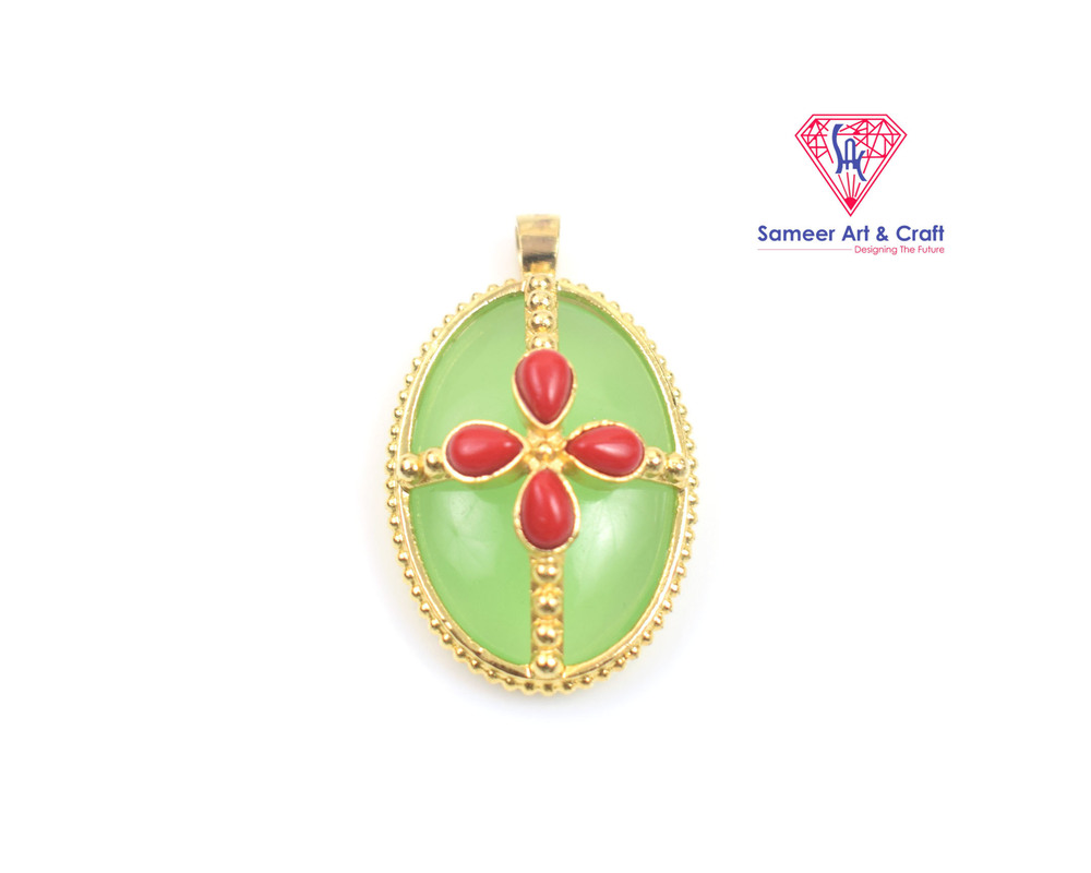 Elegant Brass With Gold Plated Natural Gemstone Multi Stone Oval Shaped Pendant