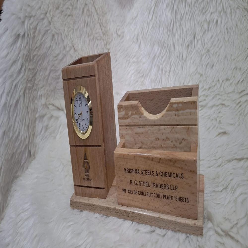  Wooden Pen Stand With Clock DW 2008