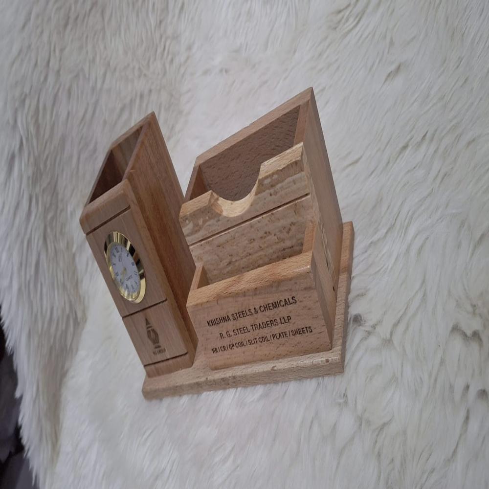  Wooden Pen Stand With Clock DW 2008