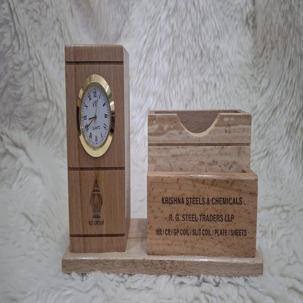  Wooden Pen Stand With Clock DW 2008