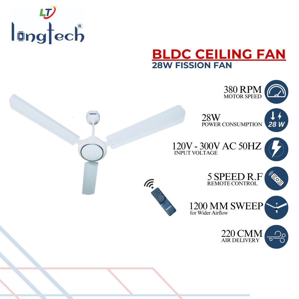 28W LONGTECH FISSION WHITE BLDC CEILING FAN WITH REMOTE