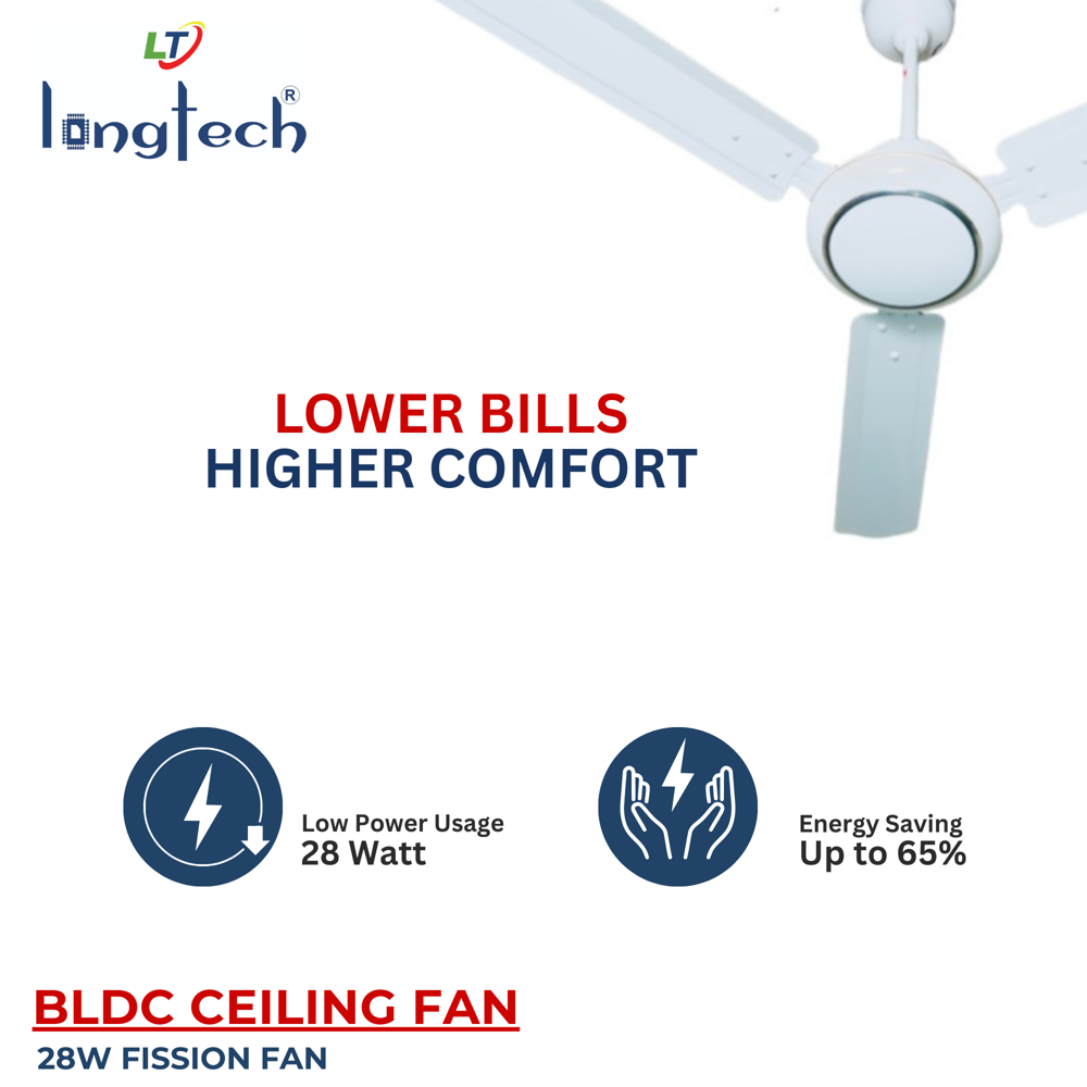 28W LONGTECH FISSION WHITE BLDC CEILING FAN WITH REMOTE