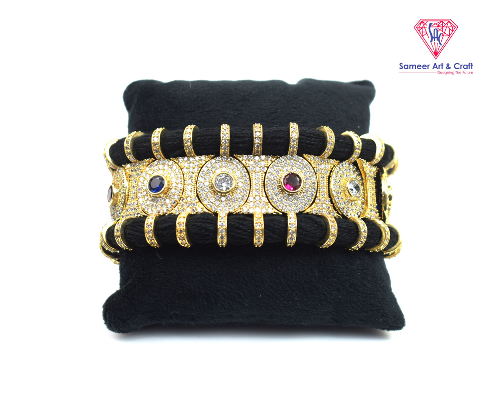 Elegant Pave American Diamond Handmade Gold Plated Thread Bracelet