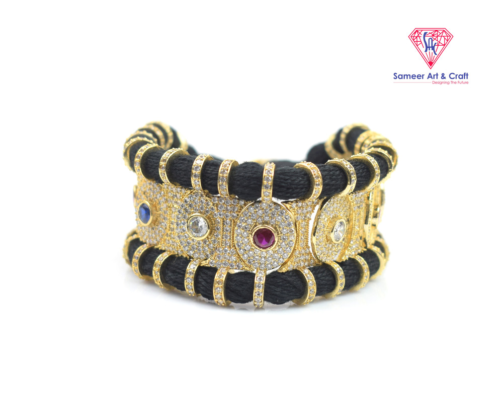 Elegant Pave American Diamond Handmade Gold Plated Thread Bracelet