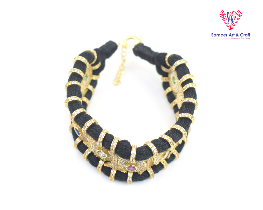 Elegant Pave American Diamond Handmade Gold Plated Thread Bracelet