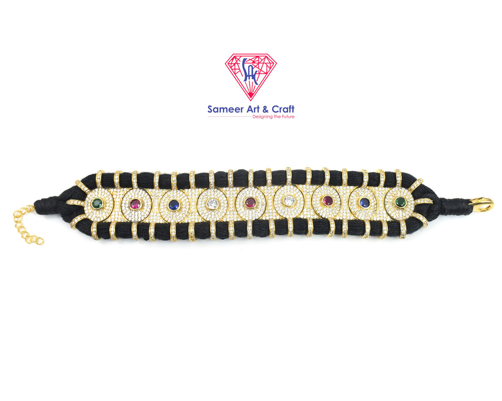 Elegant Pave American Diamond Handmade Gold Plated Thread Bracelet