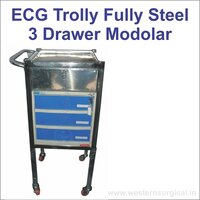 Ecg Trolley Full Steel 3 Drawer Modular - Color: Silver