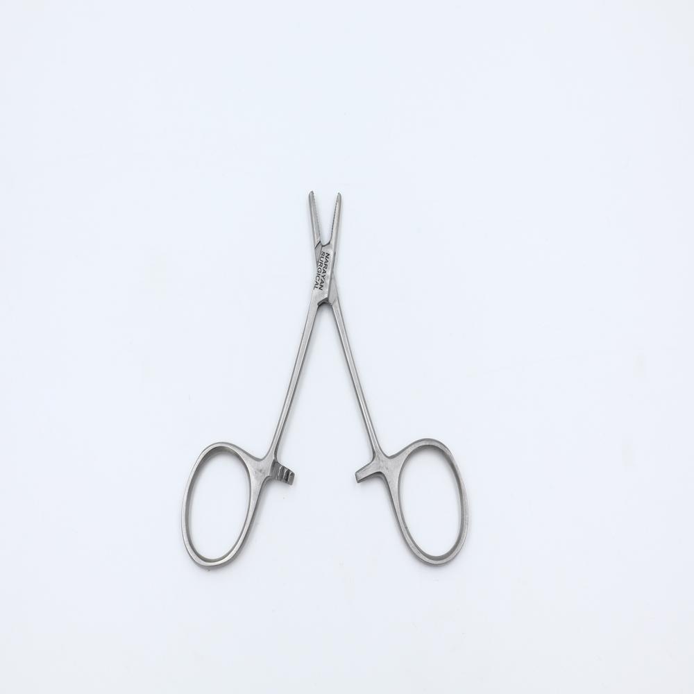 Needle Holder 4 Inch - Stainless Steel, 4 Inches, Silver | Serrated Jaws For Secure Needle Grip, Ratcheted Locking Mechanism, Lightweight Design