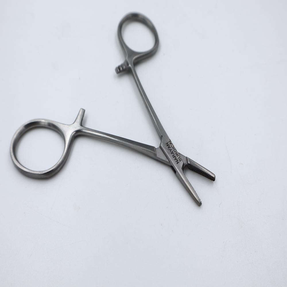 Needle Holder 4 Inch - Stainless Steel, 4 Inches, Silver | Serrated Jaws For Secure Needle Grip, Ratcheted Locking Mechanism, Lightweight Design