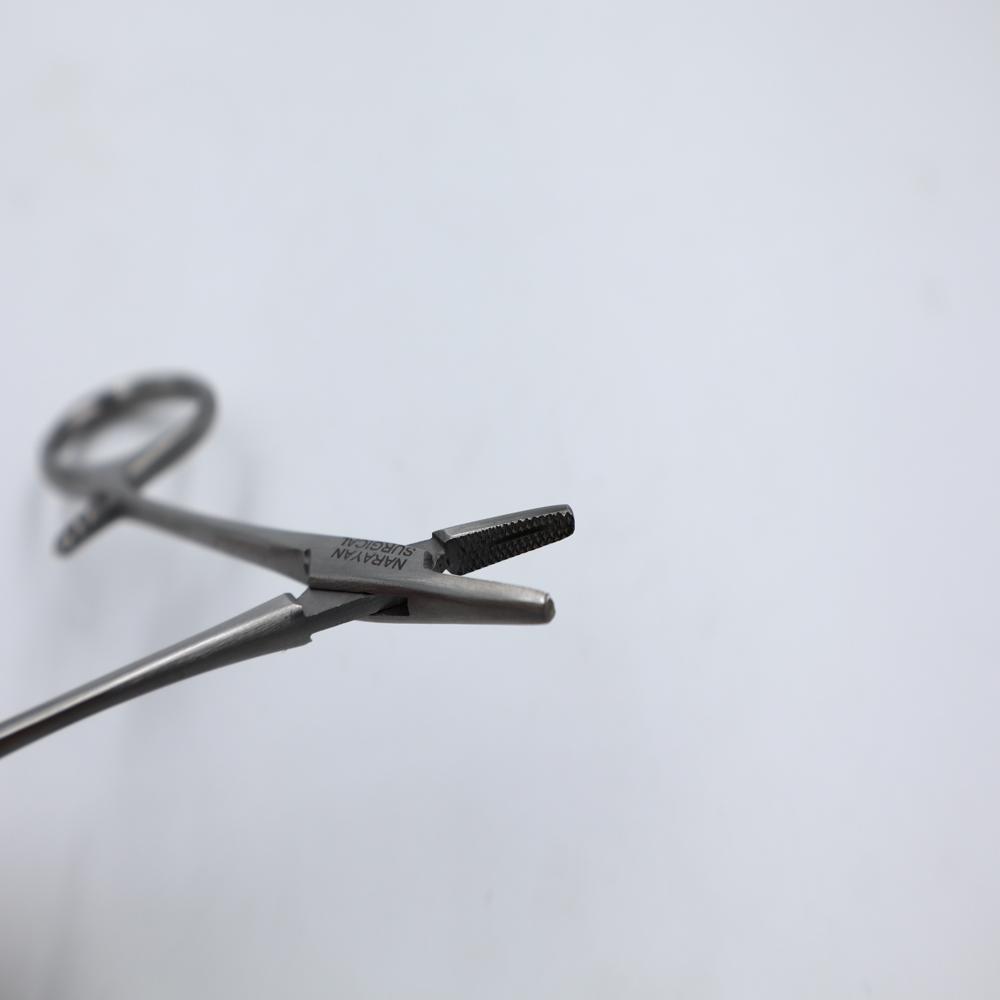 Needle Holder 4 Inch - Stainless Steel, 4 Inches, Silver | Serrated Jaws For Secure Needle Grip, Ratcheted Locking Mechanism, Lightweight Design