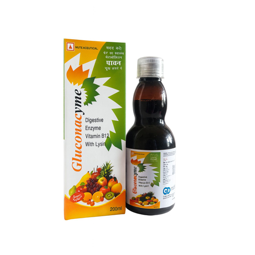 200Ml Gluconacyme Digestive Enzyme Vitamin B12 With Lysin Syrup - Age Group: For Adults