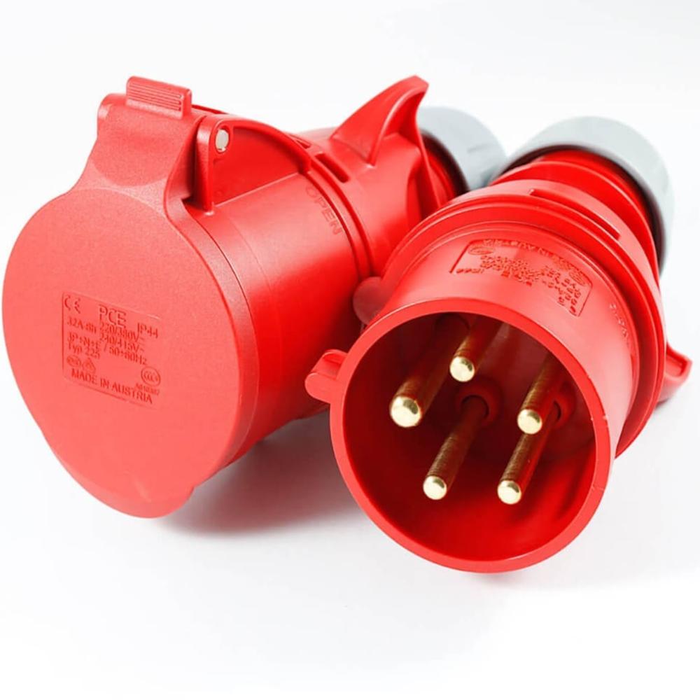 Industrial Plug and Socket 3 Phase - Mild Steel 240 Volt Red Color 50 Hertz Frequency Dust and Moisture Resistant for Industrial Use