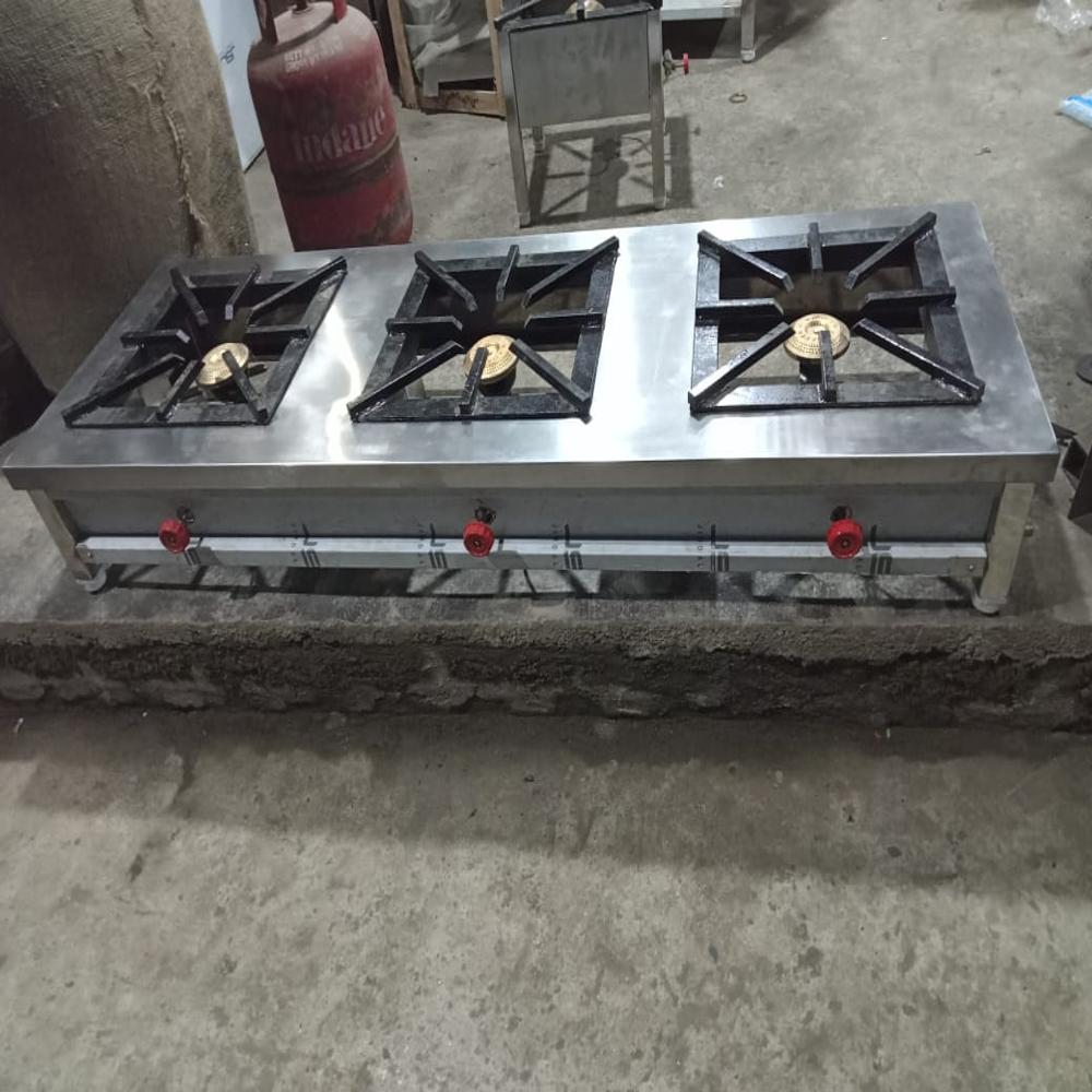 Indian Burner - Stainless Steel, Standard Size | 3 Burner Gas Stove for Restaurant, Heavy Duty, Free Stand Installation, Ideal for Diverse Indian Cuisine