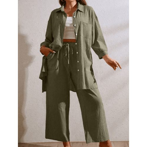 Women Coords - Cotton Full Sleeves Plain Green | Modern Ethnic Design for Casual Summer Wear