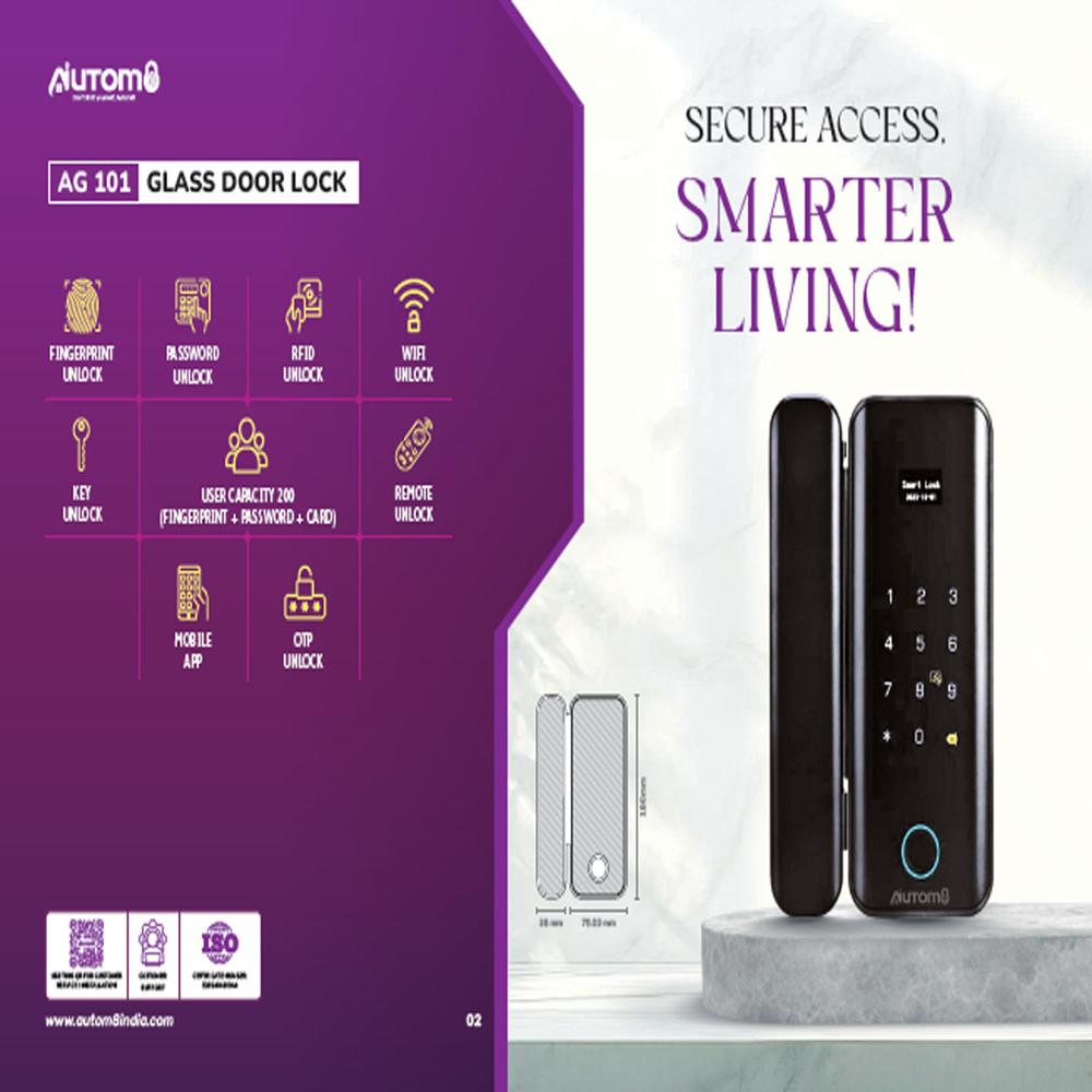 Autom8 Glass Door Lock - Color: Black