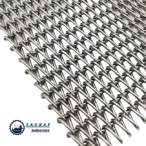 Wire Mesh Conveyor Belt - Stainless Steel, Standard Size, Silver Color | Flat Belt Structure, Polished Surface, Durable for Industrial Use