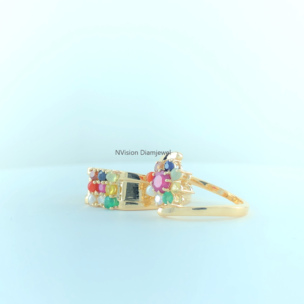 Natural Diamond & Nav Grah Gemstones Cosmic Couple Rings
