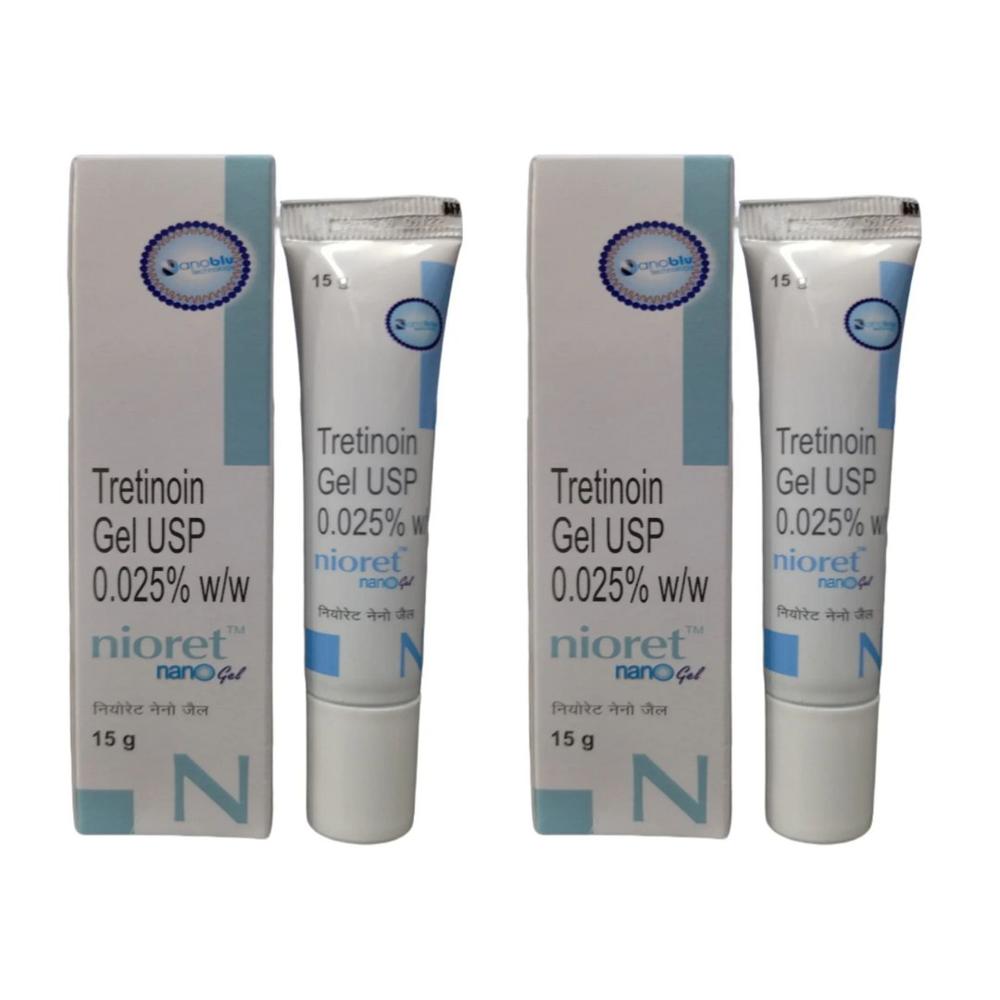 Nioret Nano Tretinoin (0.025% W/w) Gel - 15g Gel, Vitamin A Derived Formula For Acne Treatment And Skin Smoothing, Suitable For Adults