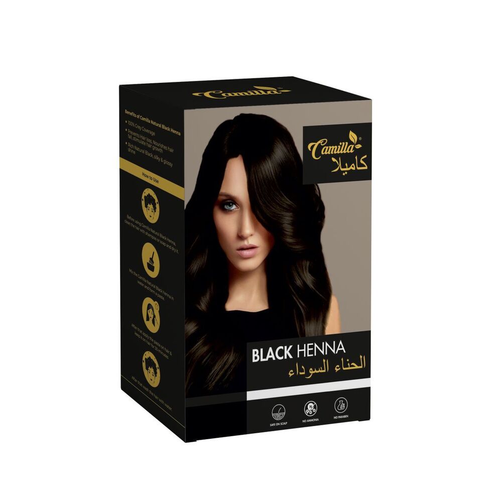 Camilla Black Henna Powder Hair Color - Features: 100% Safe & Natural