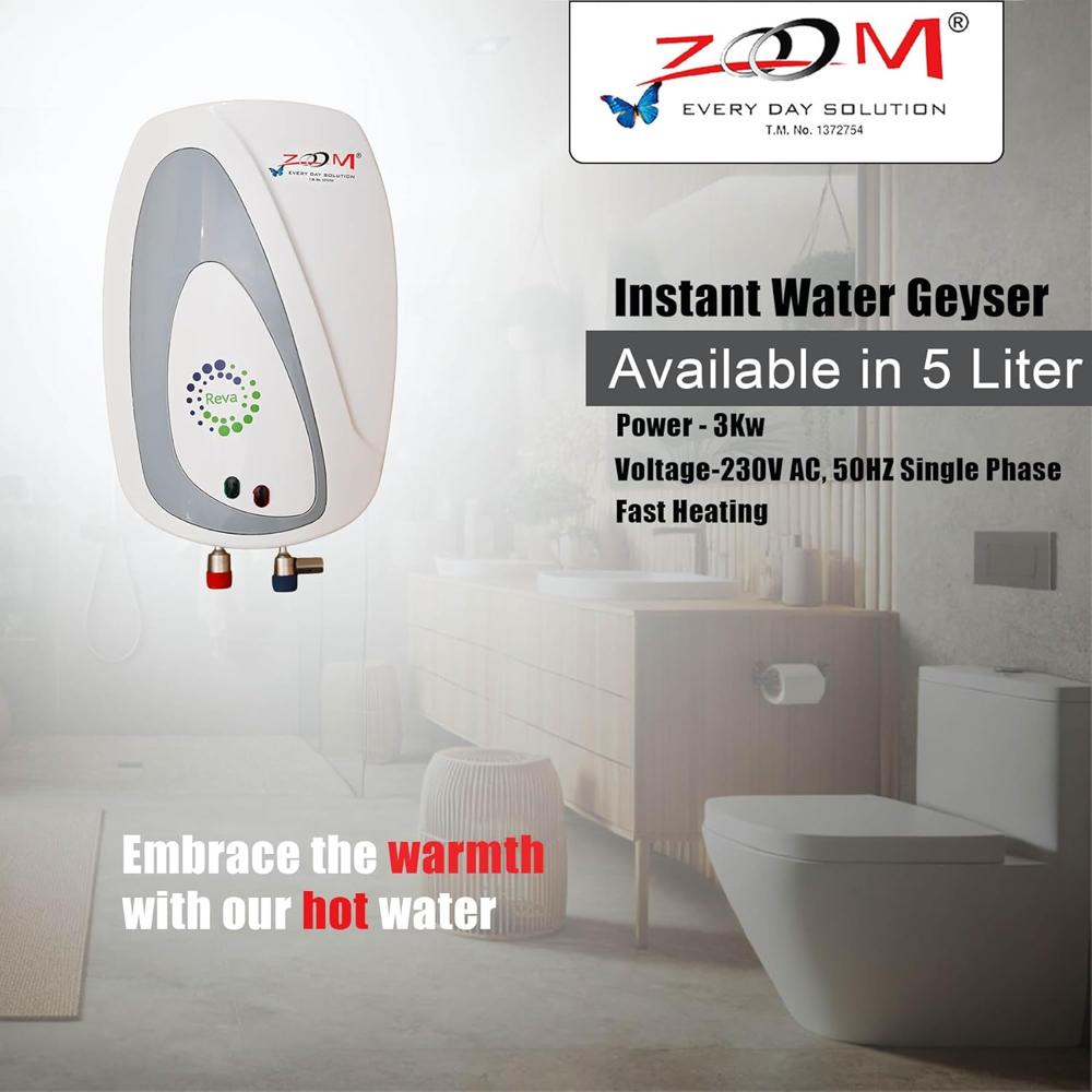 Reva Instant Water Heater - Stainless Steel, 1 Liter | 3000 Watt, Efficient Heating, Wall Mounted, 2-year Warranty