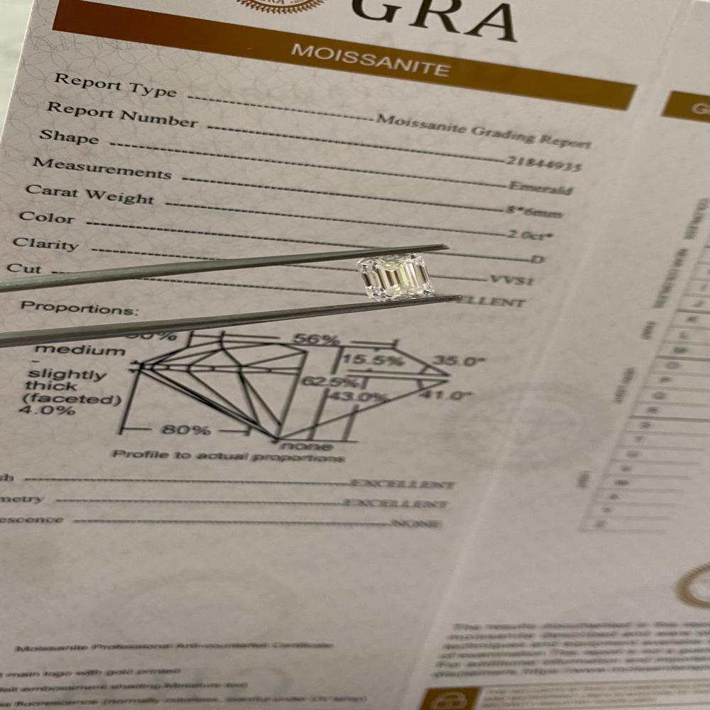 GRA certified Emerald cut Moissanite Diamond D VVS1 Excellent Cut For Jewellery