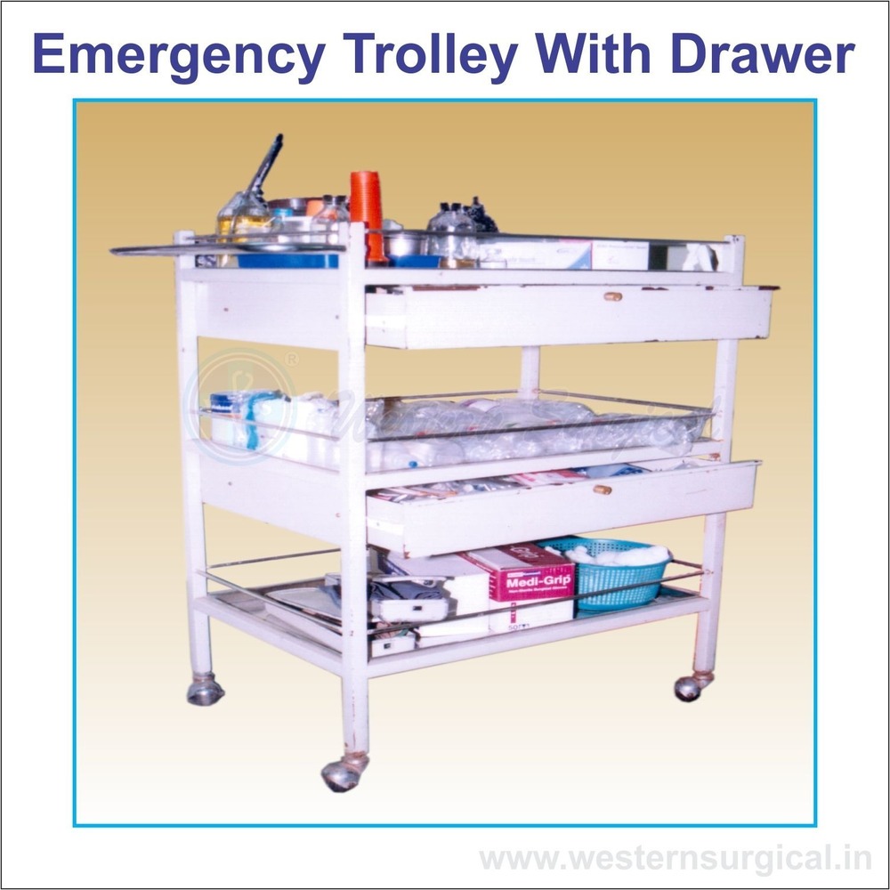 Emergency Trolley With Drawer - Color: Silver