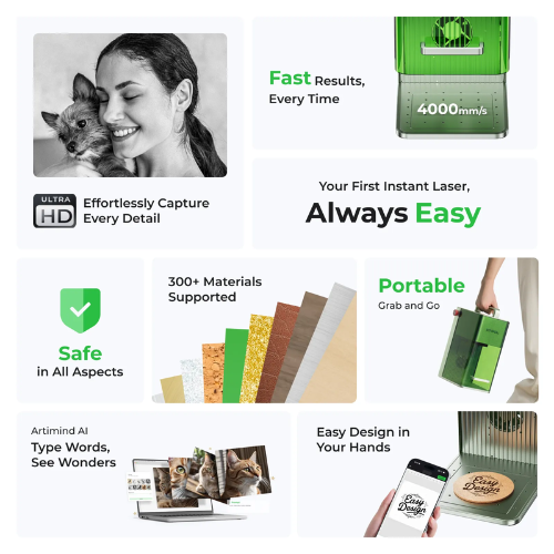 Xtool F1 Lite Light Green Portable High Speed Laser Engraver Compact Power For Everyday Customization - Hardness: Hardness 1600 Hv