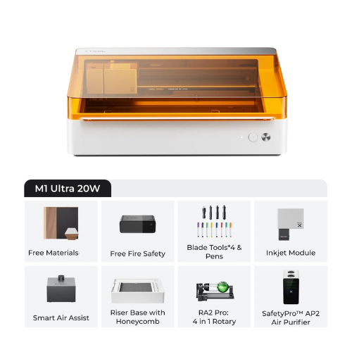 xTool M1 Ultra 20W 4 in 1 SafetyPro Bundle Professional Grade Laser Cutter Blade Cutter Inkjet Printer & Engraver