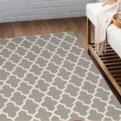 Unisex Grey Pritned Dhurrie Carpet - Advantage: Non-Slip