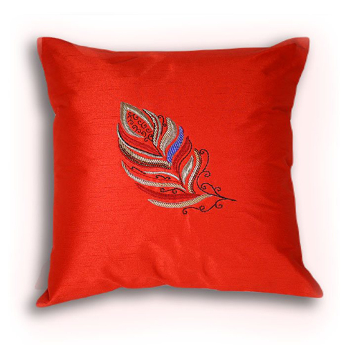 Peacock Leaf Embroidery Cushion Covers - Color: Red