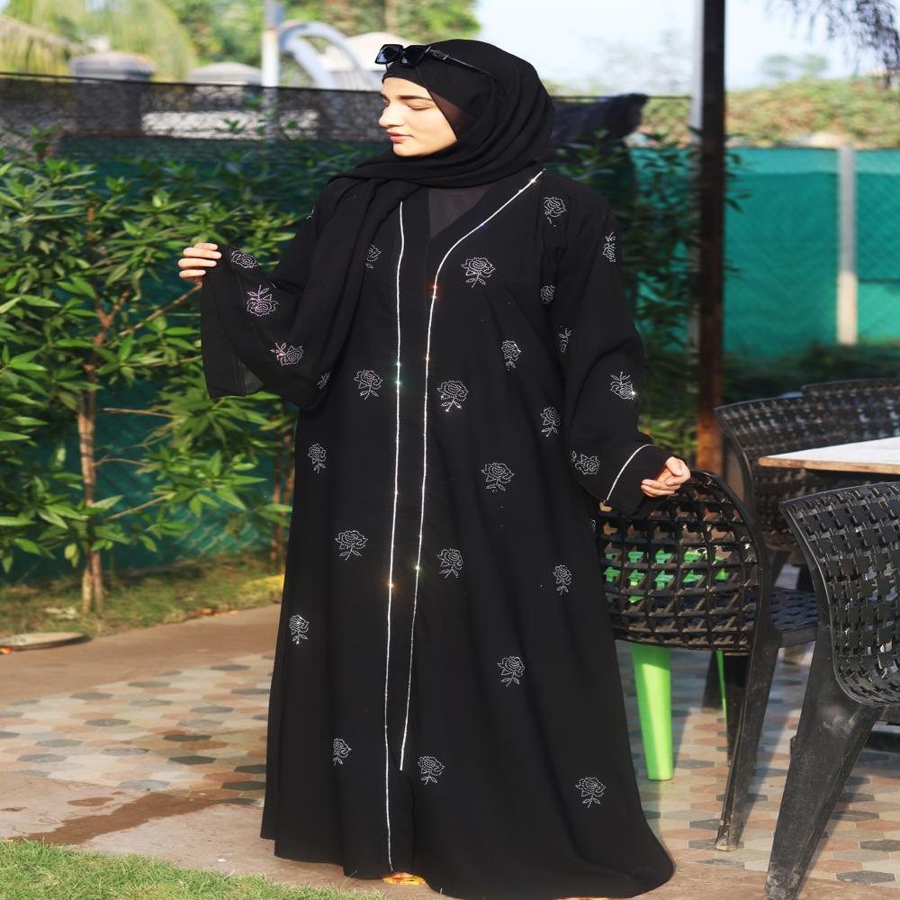 Black Abaya Stone Work For Women Elegant Modest Wear Black Stylish Dubai Abaya