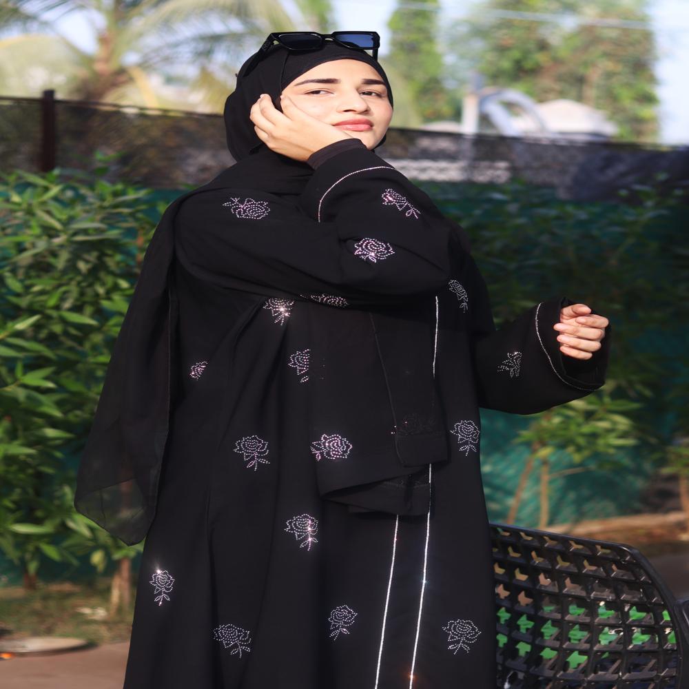 Black Abaya Stone Work For Women Elegant Modest Wear Black Stylish Dubai Abaya