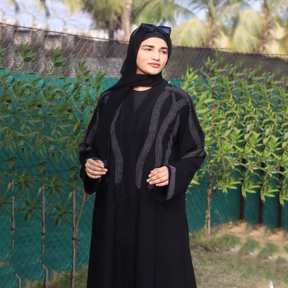 Black Abaya Stone Work For Women Elegant Modest Wear Black Stylish Dubai Abaya - Ethnic Region: Indian