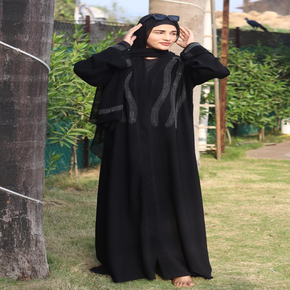 Black Abaya Stone Work For Women Elegant Modest Wear Black Stylish Dubai Abaya