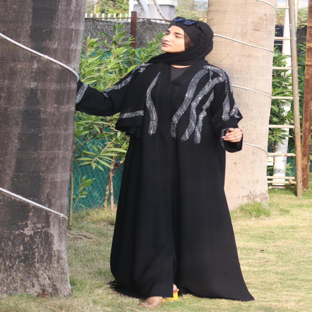 Black Abaya Stone Work For Women Elegant Modest Wear Black Stylish Dubai Abaya