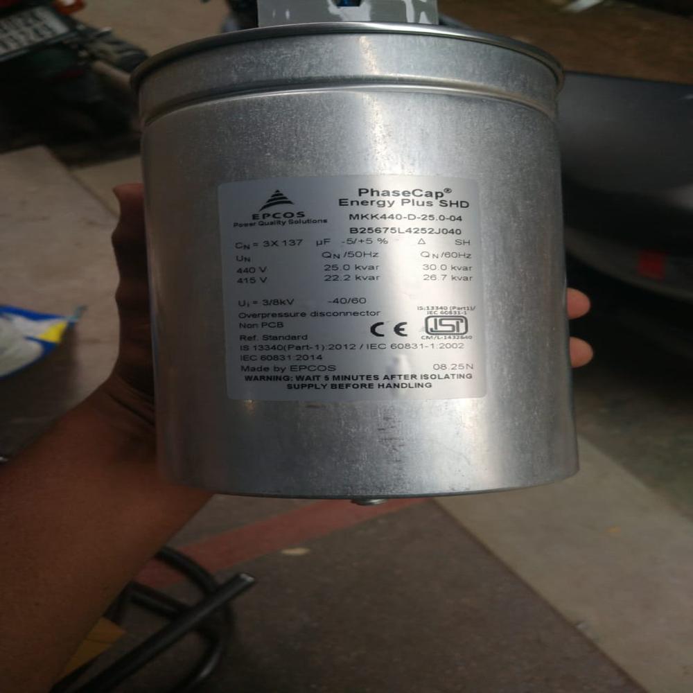 Epcos Phase Cap Mkk44O-D-25.0-04 Power Factor Capacitor - Color: Silver