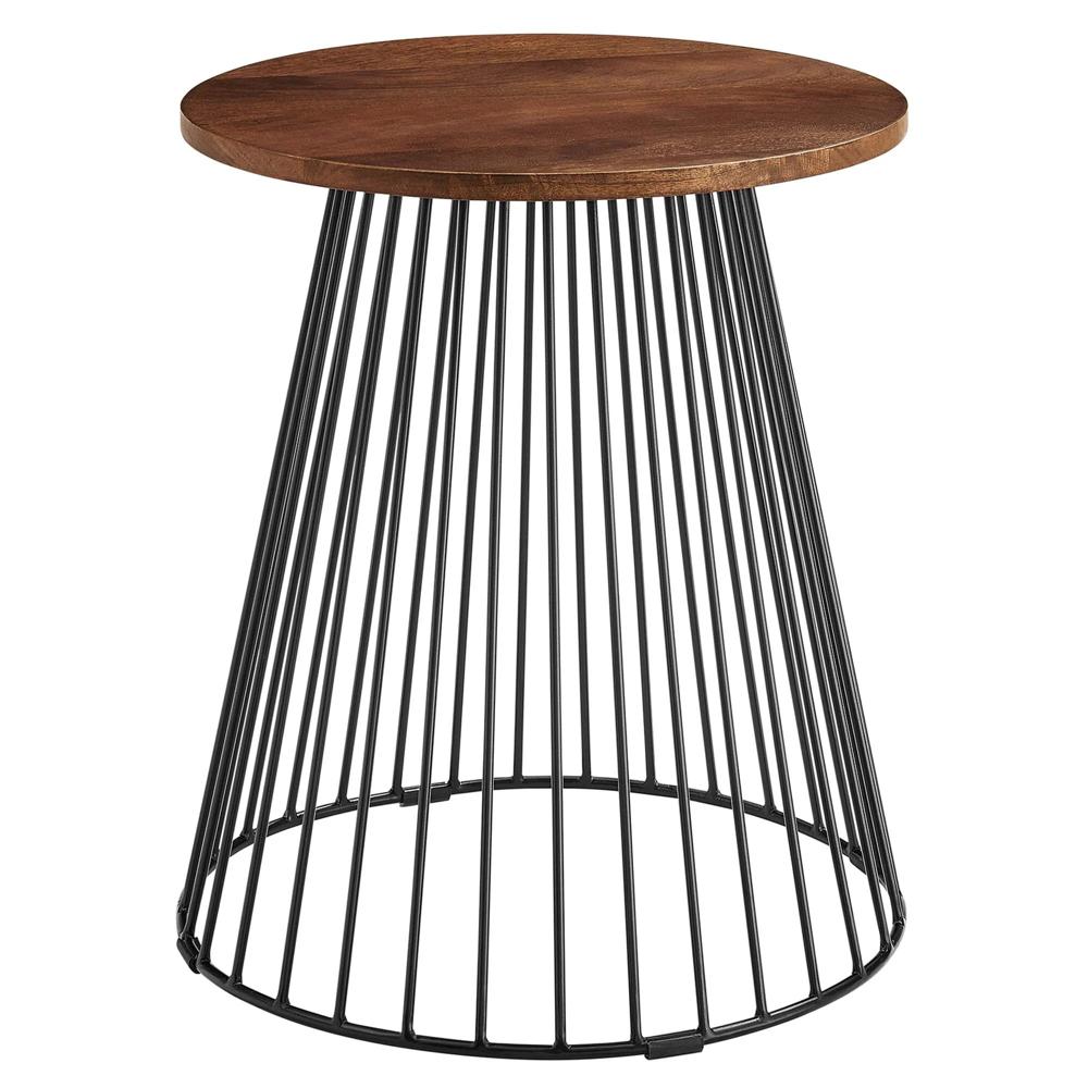 Wooden Top Iron Side Table Black Powder Coated Round Table Modern Industrial Side Table - Application: Living Room Furniture