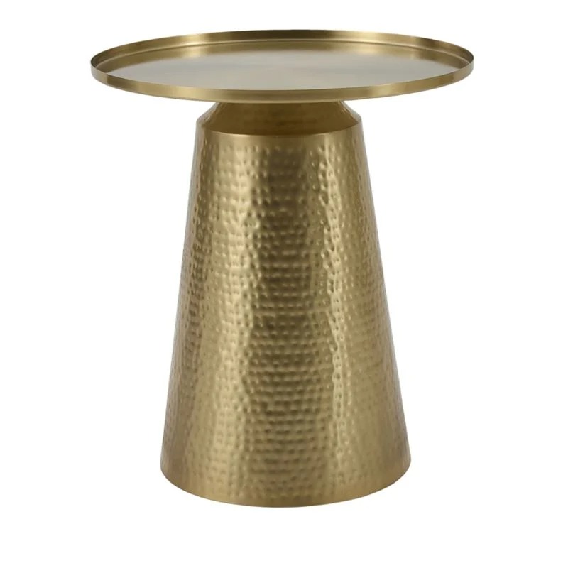 Stainless Steel Gold Plated Round Side Table with Wooden Top
