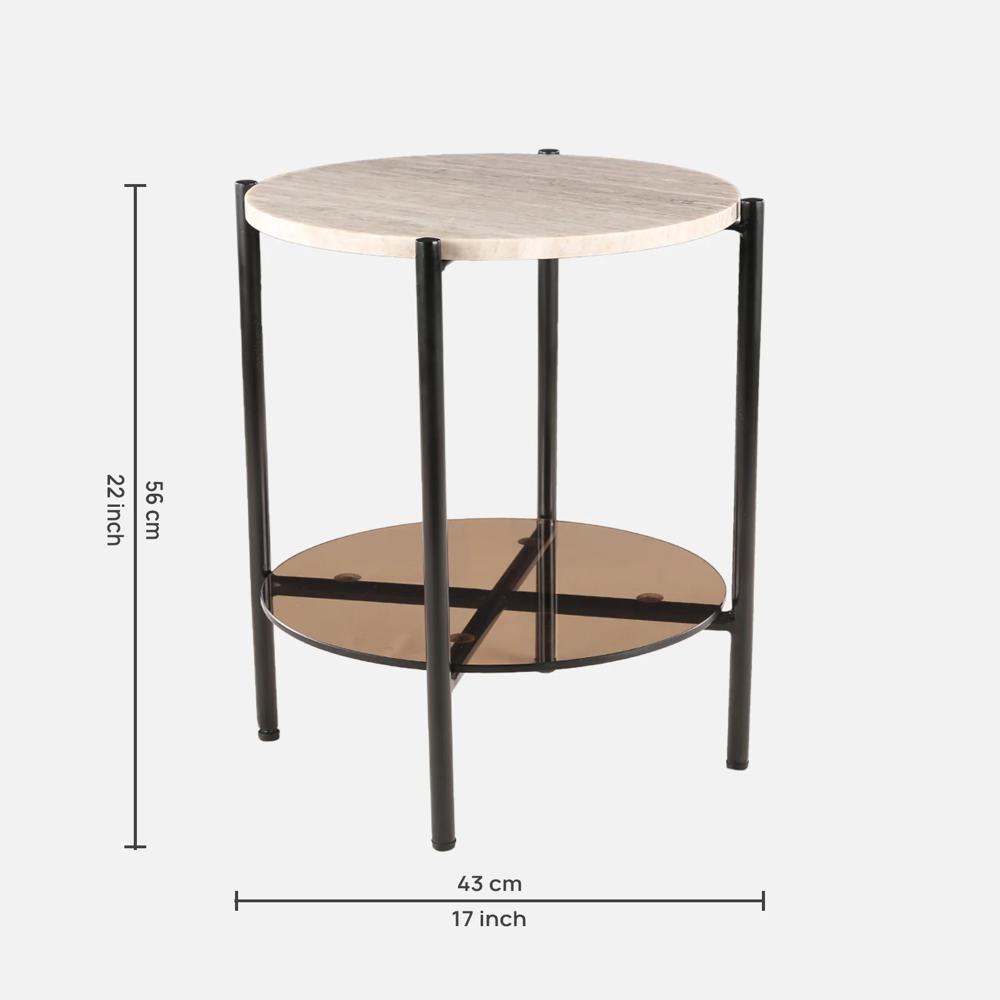 Stainless Steel Gold Plated Round Side Table with Wooden Top