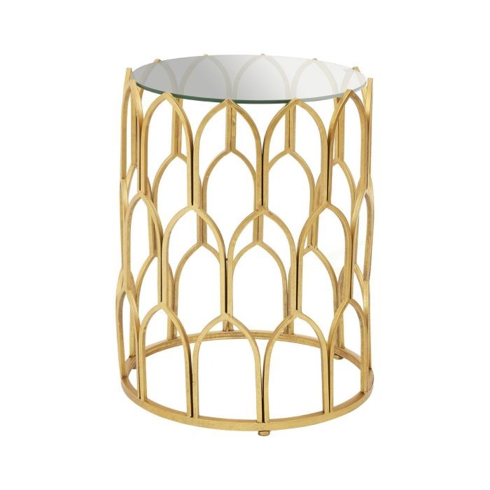 Stainless Steel Gold Plated Round Side Table with Wooden Top