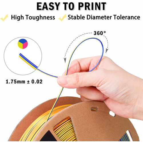 Filamont Silk TRI Color Red Yellow Blue 1.75mm PLA 3D Printer Filament Premium Silk Finish High Dimensional Accuracy Wide Compatibility