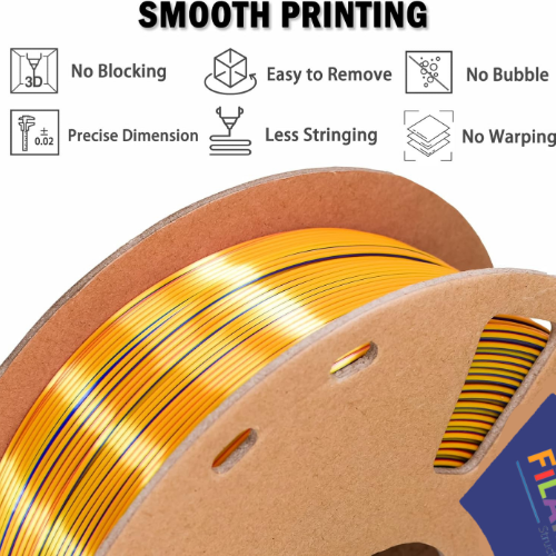 Filamont Silk TRI Color Red Yellow Blue 1.75mm PLA 3D Printer Filament Premium Silk Finish High Dimensional Accuracy Wide Compatibility