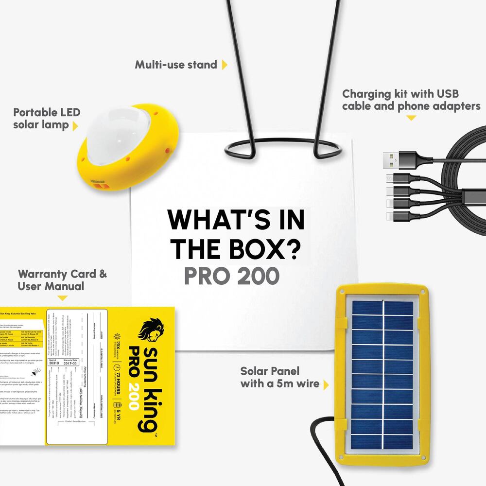 Sun King Pro 200 Emergency Solar Light Lamp With Usb Mobile Charging - Cable Length: 5 Meters  Meter (M)