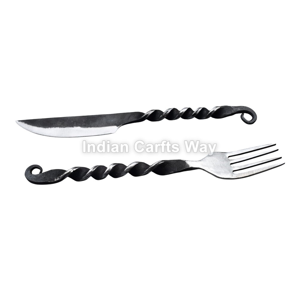 Hand Forged Medieval Iron Cutlery Fork and Knife 