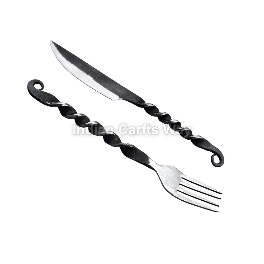 Hand Forged Medieval Iron Cutlery Fork and Knife 