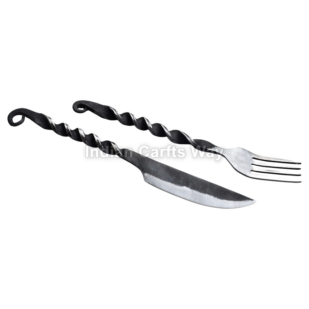 Hand Forged Medieval Iron Cutlery Fork and Knife 