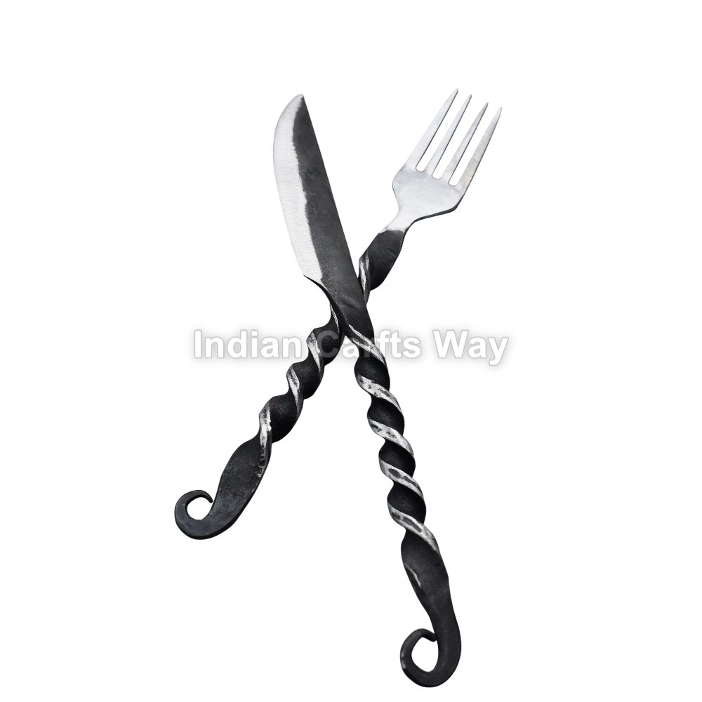 Hand Forged Medieval Iron Cutlery Fork and Knife 