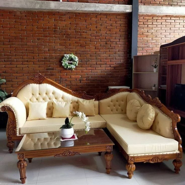Teakwood L Shape Sofa Set - Color: Multiple