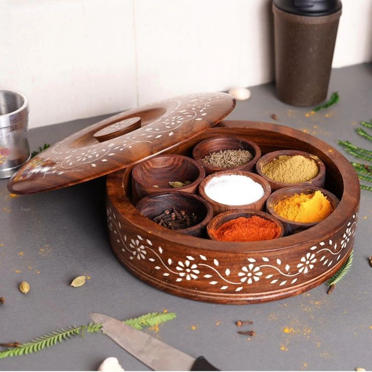 9X9 Inch Wooden Spices Box - Color: Multiple